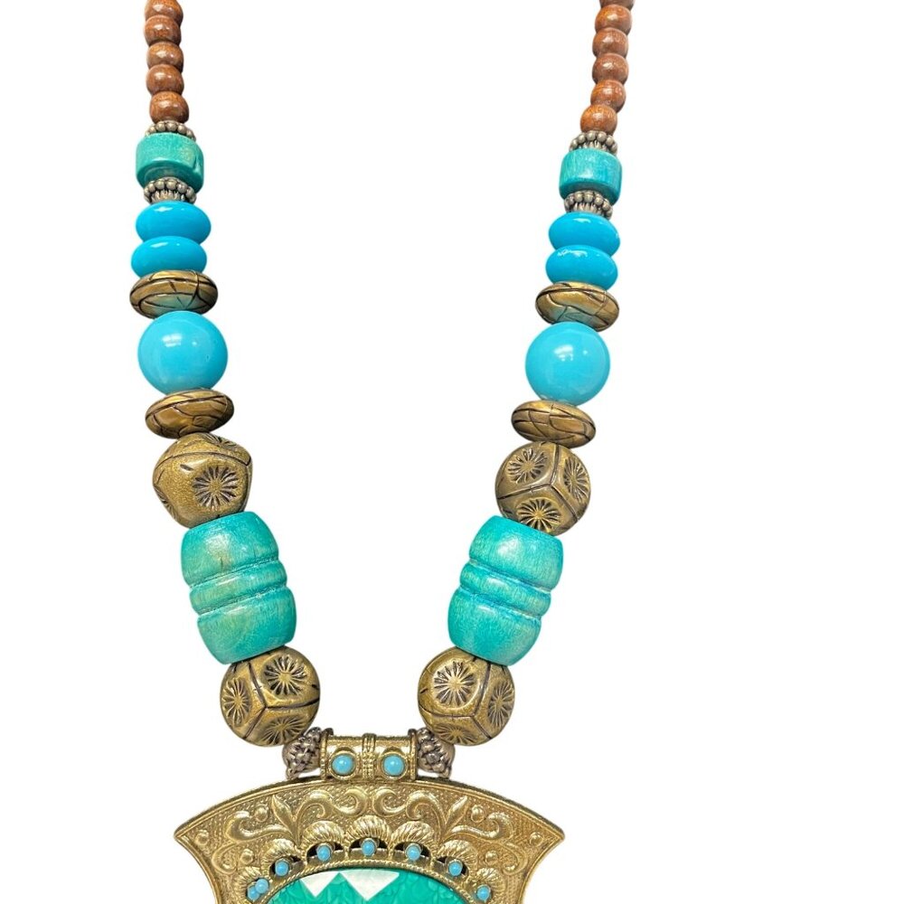 Handcrafted Statement Necklace With Turquoise Bea… - image 3